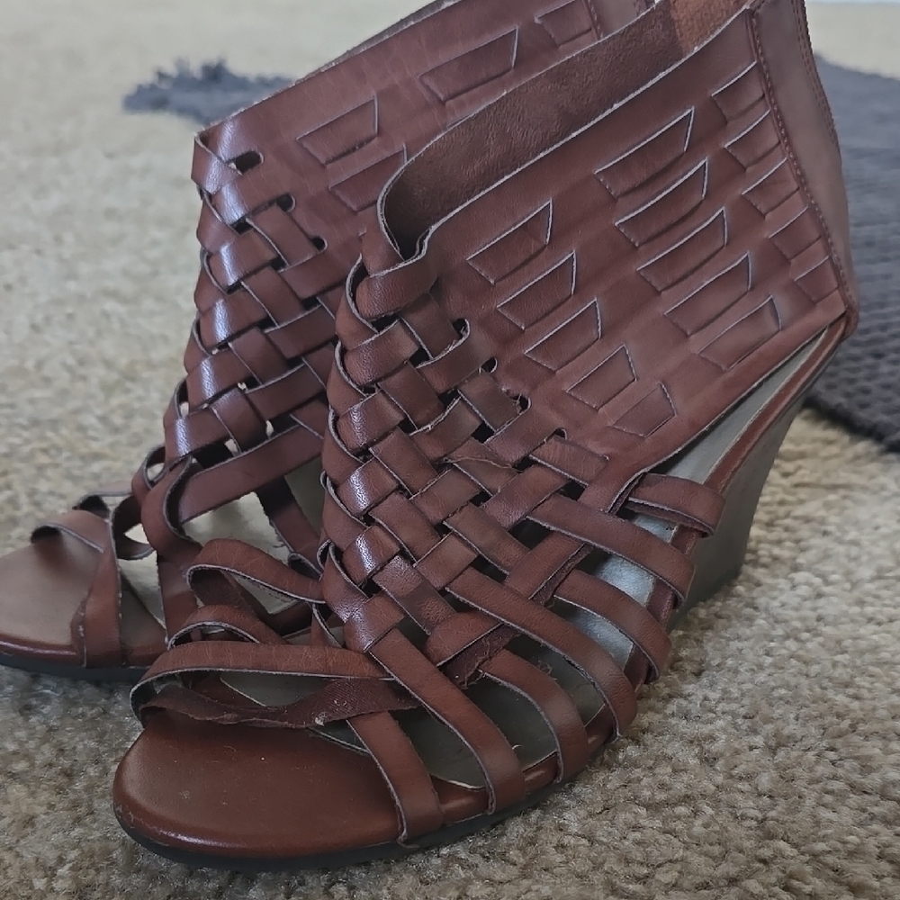 Brown Woven Women's Wedge Sandals